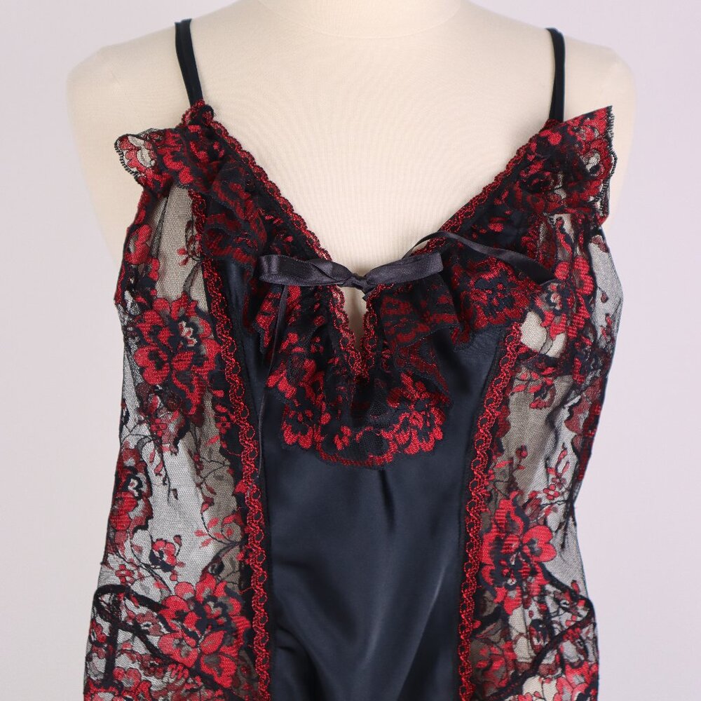 ❄️ Vintage Shirley Red Black Lace Bodysuit Lingerie Nightgown Babydoll Sexy Sm - Picture 4 of 8